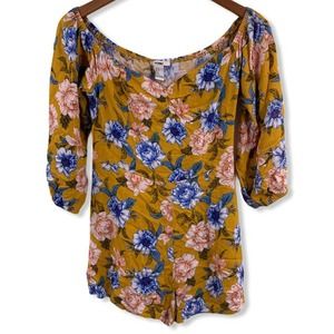 Forever 21 Yellow Floral Romper Small